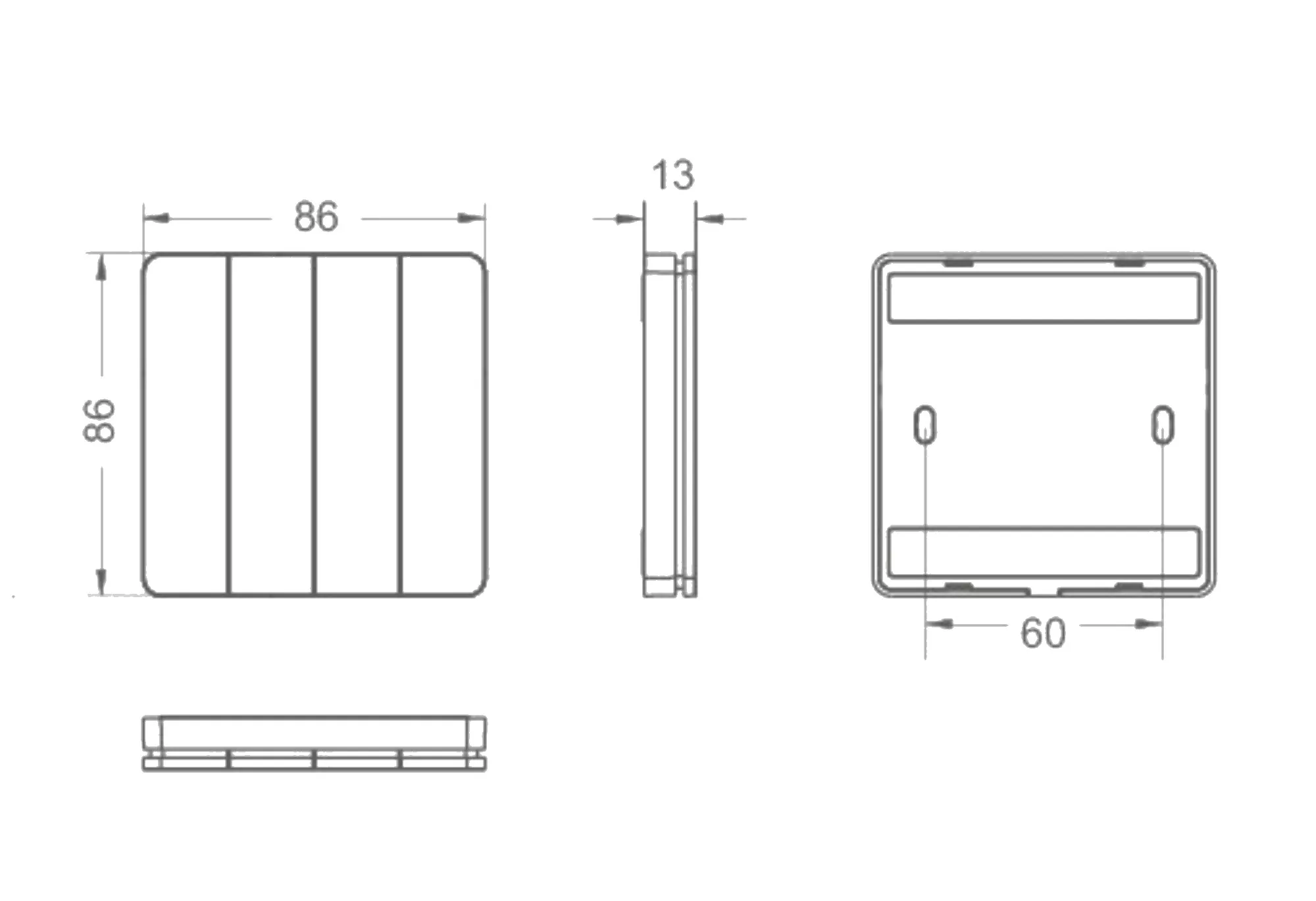 Ltech Wireless smart push switch 4 chanel , 3Vdc battery integrated, RF 2.4GHz protocol, Programmable keys, Swich Dimming Functions, Easy installation and elegant look, IP20. PS-RF04B  LTECH Push Switch Panel